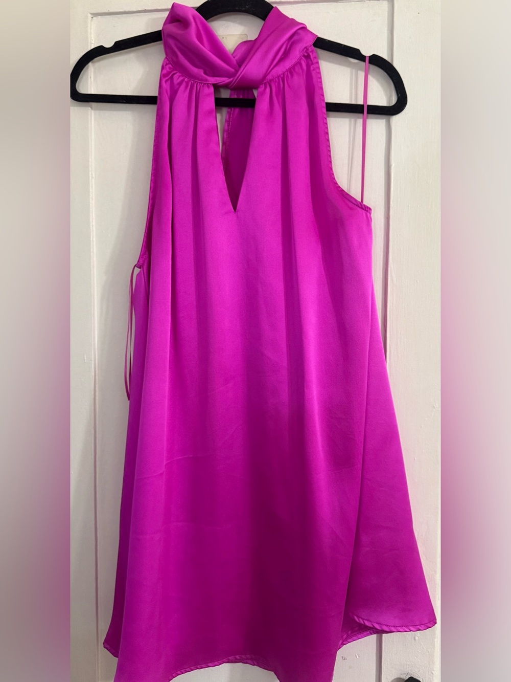 Sleeveless Twist-Neck Mini Dress in Bright Fuchsia